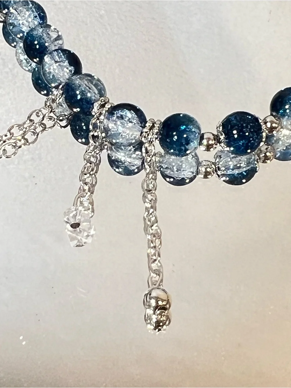 ☀️2/$20 Ice Blue Crackle Beaded Kids Bracelet | Silver Chain Accents